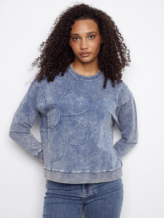 Long Sleeve Top With Flower Appliqué
