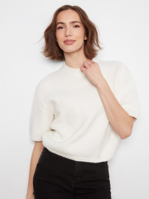 Elbow Sleeve Knit Sweater, Ecru