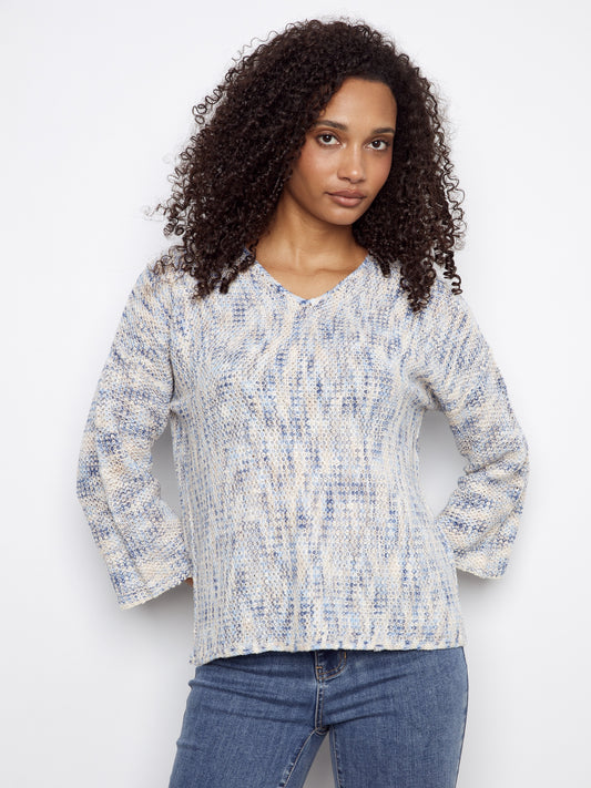 V-Neck Crochet Sweater