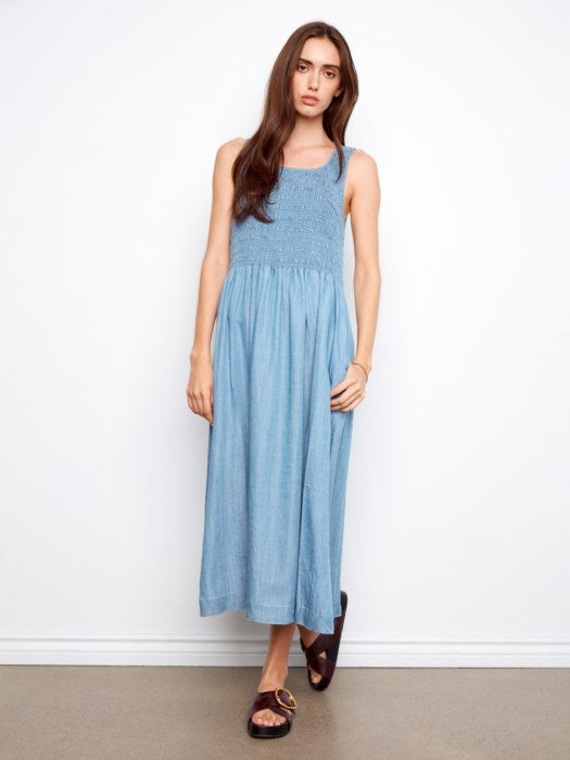 Tencel Sleeveless Smocked Maxi Dress