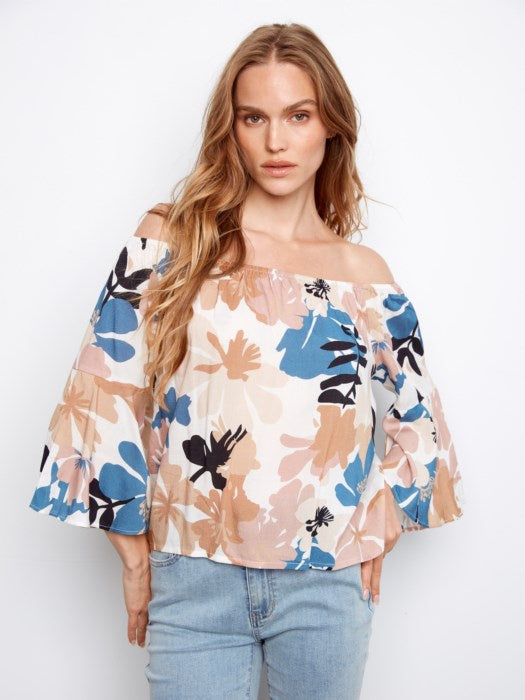 Printed 3/4 Sleeve Off-Shoulder Blouse