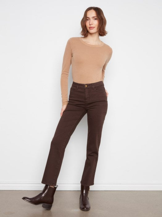 Straight Leg Twill Pants, Coffee