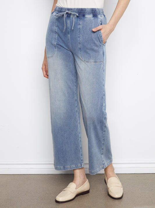 Knit Denim Wide Leg Jogger Pants