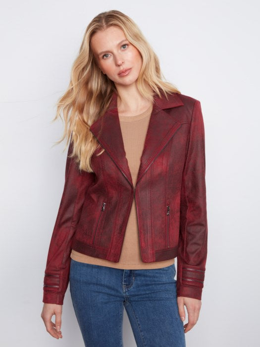 Vintage Faux Leather Jacket, Merlot