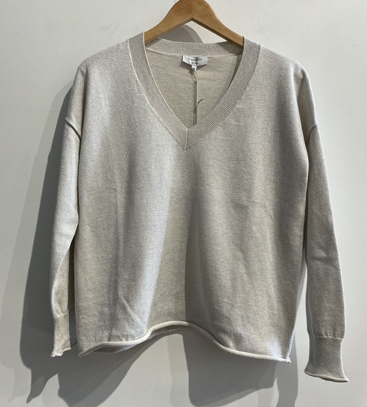 Sand Metallic Easy VNeck Sweater