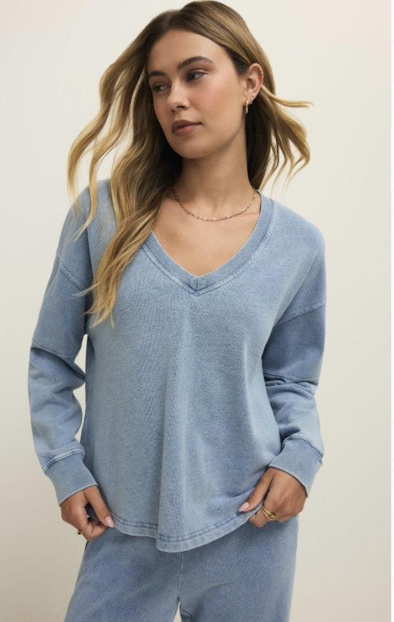 DELPHINE KNIT DENIM SWEATSHIRT