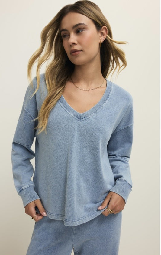 DELPHINE KNIT DENIM SWEATSHIRT