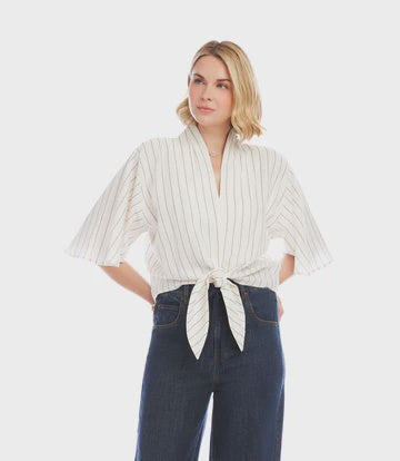 Flare Sleeve Tie-Front Top