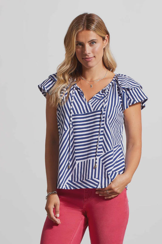 FRILLED CAP-SLEEVE COTTON TOP