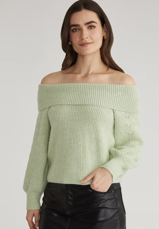 Marisa Off-Shoulder Relaxed Pullover - Matcha