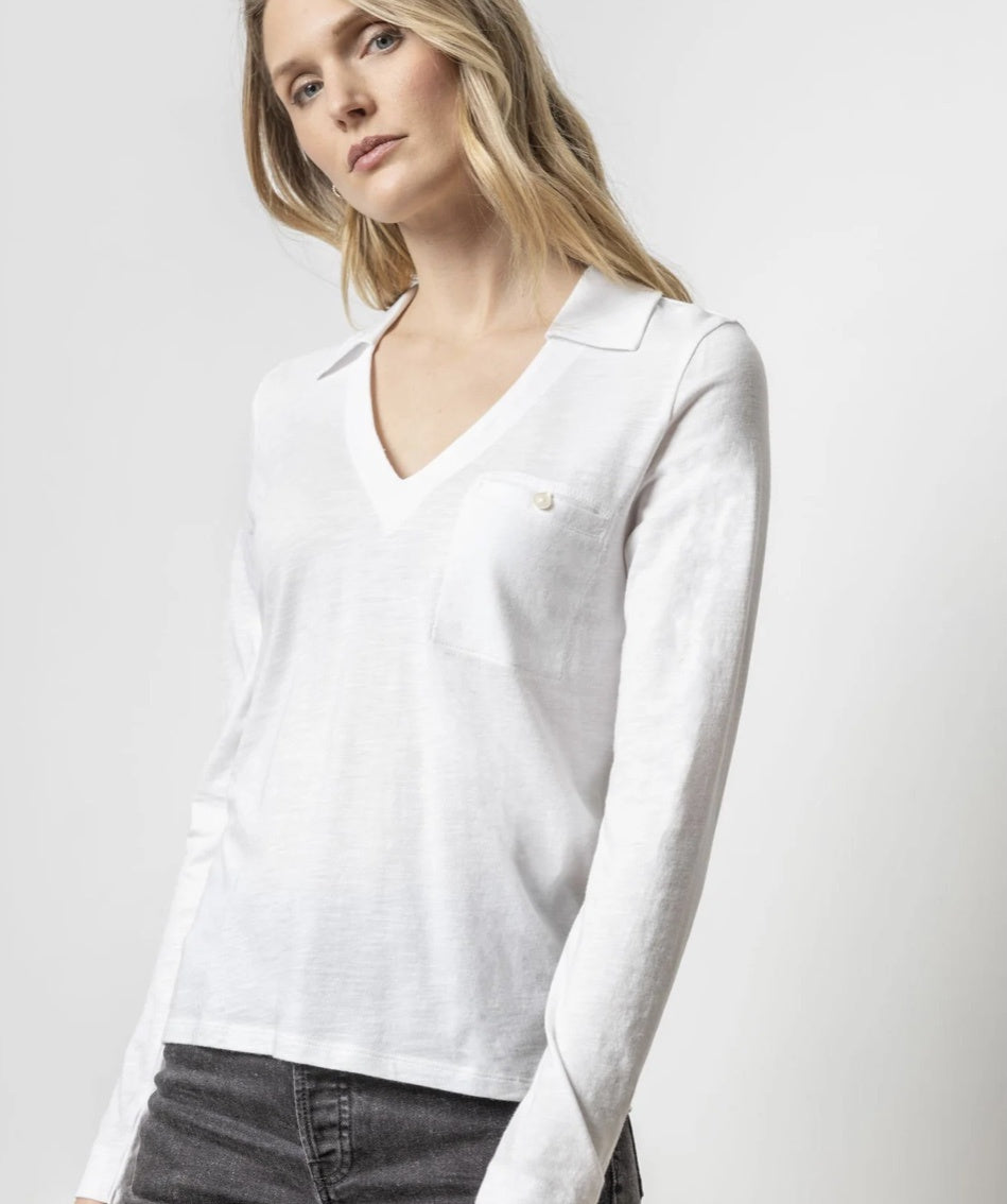 Long Sleeve Collared V-Neck