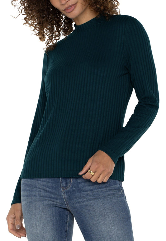 long sleeve mock neck rib knit top