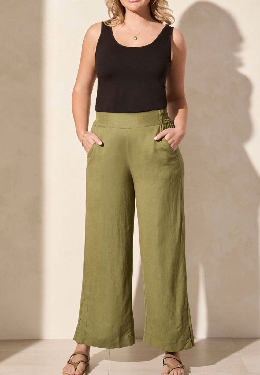 Linen Blend Ankle Pant With Hem Vent