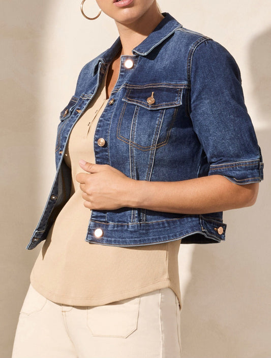 Comfort Stretch Elbow-Sleeve Denim Jacket - StormyBlue