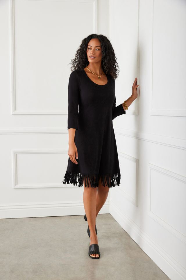 3/4 Sleeve Fringe Hem Dress