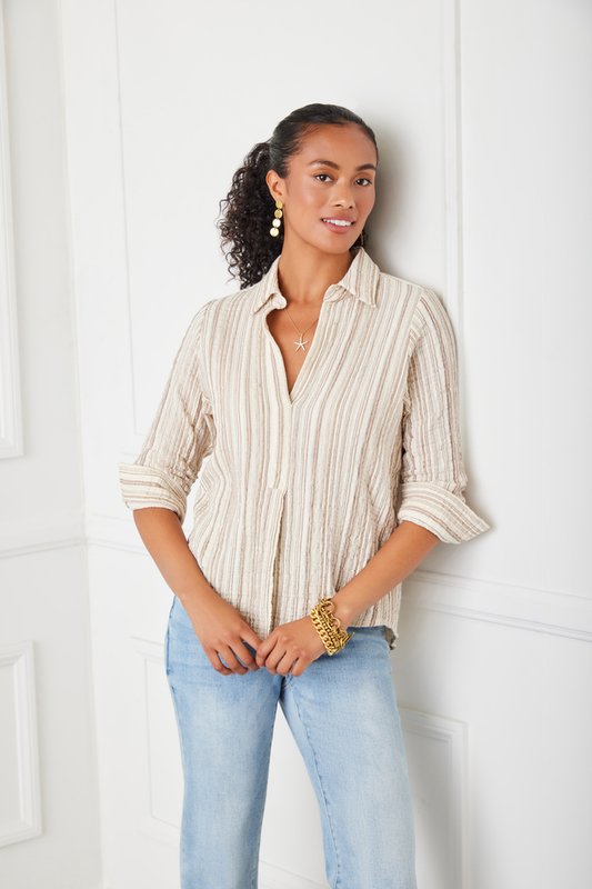 Stripe Ruched Sleeve Shirt