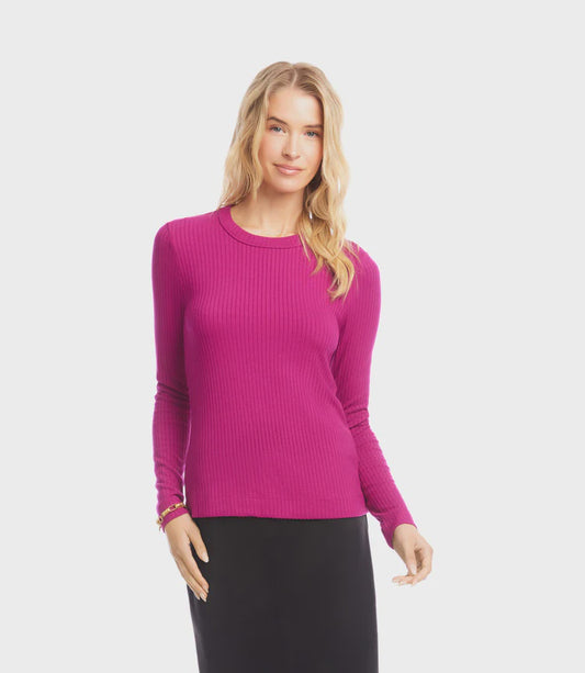 Ribbed V Neck Sweater - Magenta