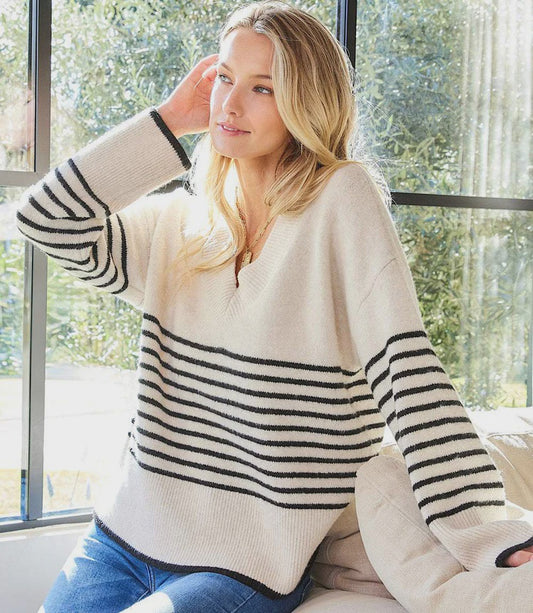 Striped V Neck Sweater