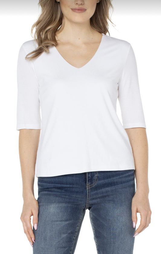 1/2 slv v-neck double layer front knit top