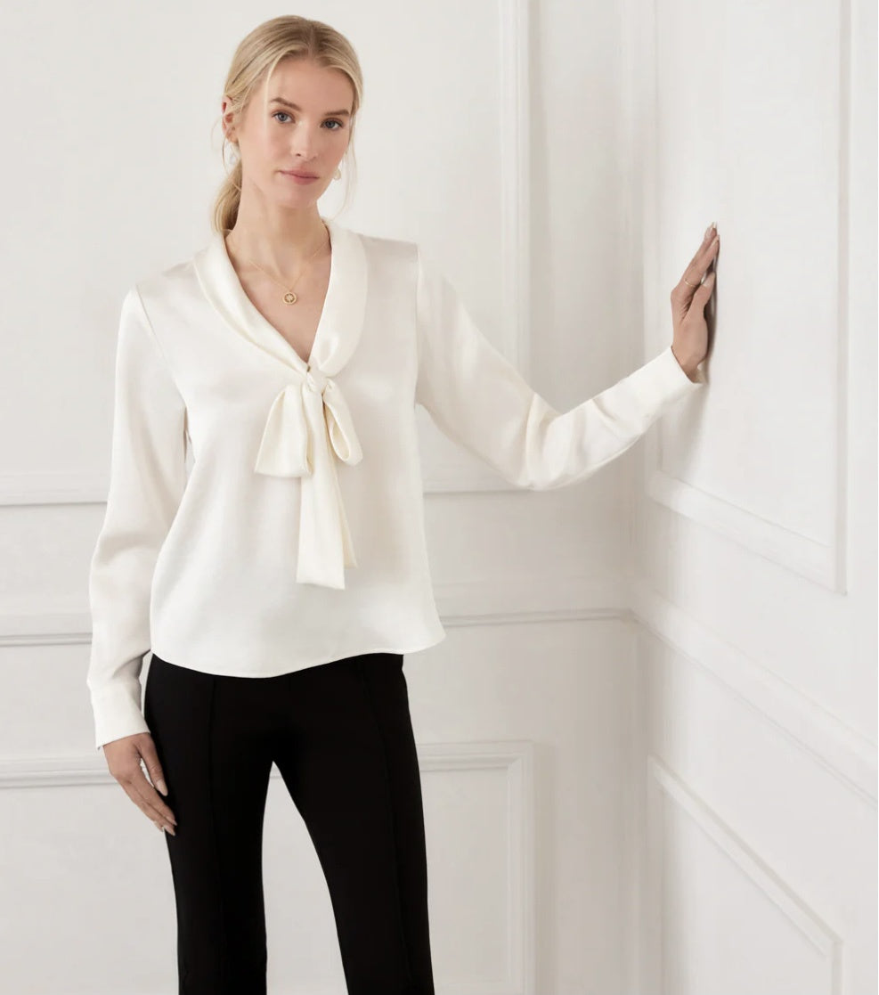 Long Sleeve Satin Bow Top