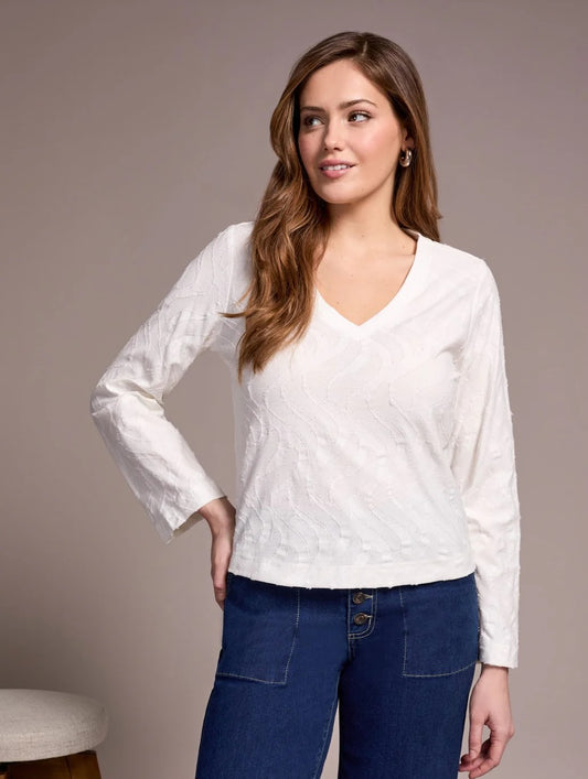 Jacquard Knit V-Neck Top