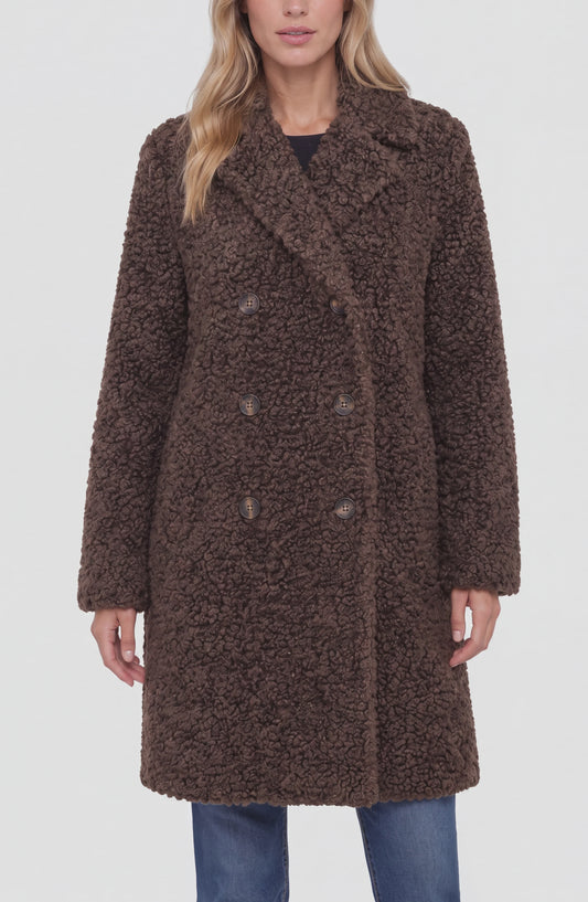 Double Breasted Coat, Teddy Brown