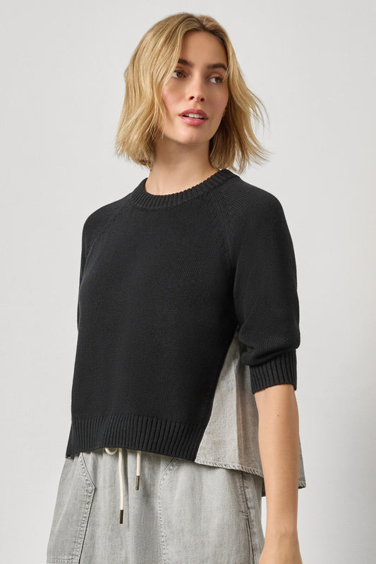 Denim Elbow Sleeve Sweater Black