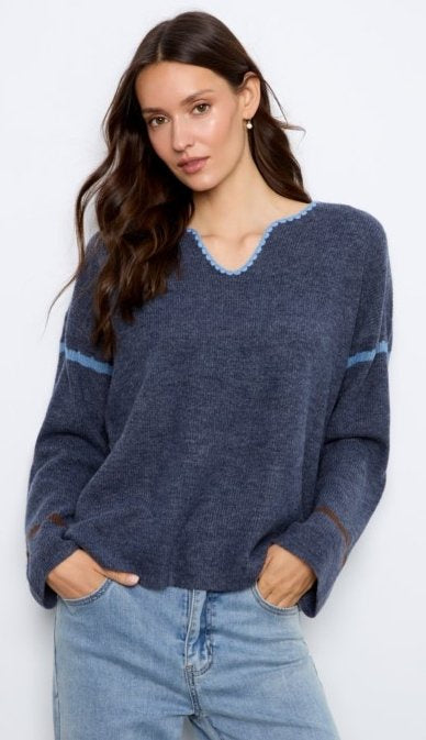 Embroidered Sweater Heather Denim