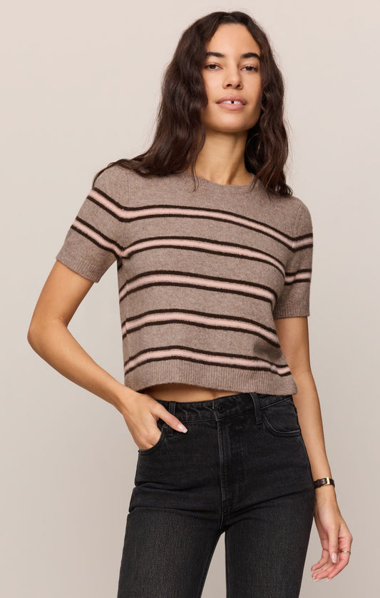 Gatewood Stripe Sweater Tee, Heather Ash