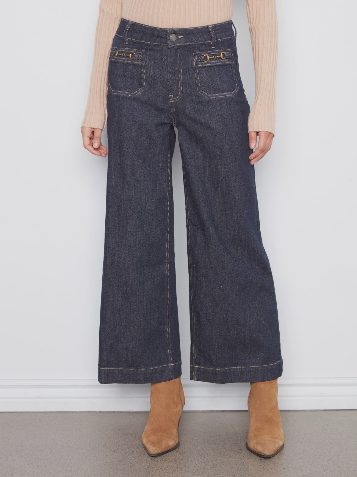 Cropped Wide Leg Jeans with Horsebit
