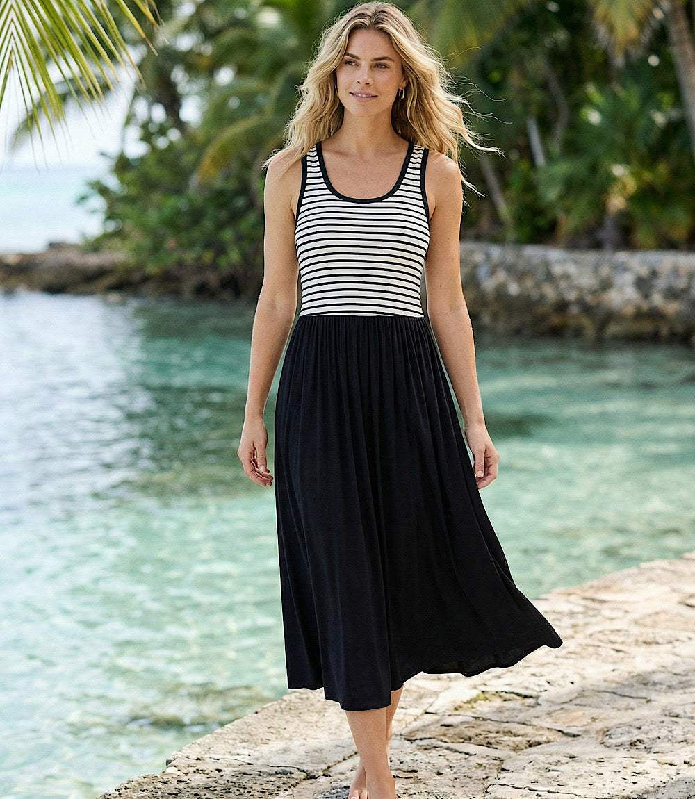 Stripe Mixed Media Midi Dress
