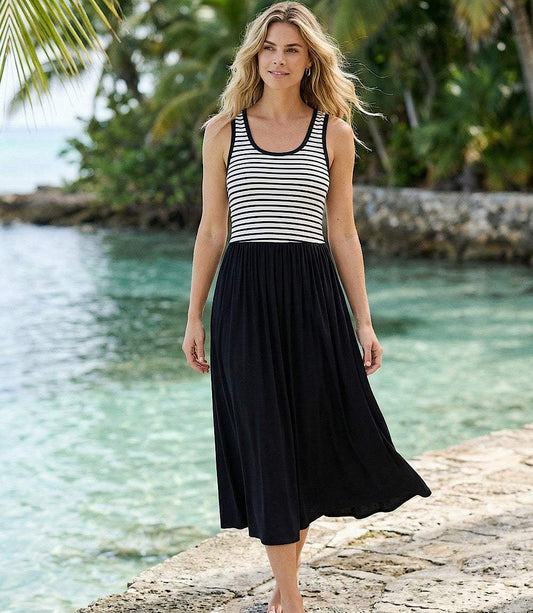 Stripe Mixed Media Midi Dress