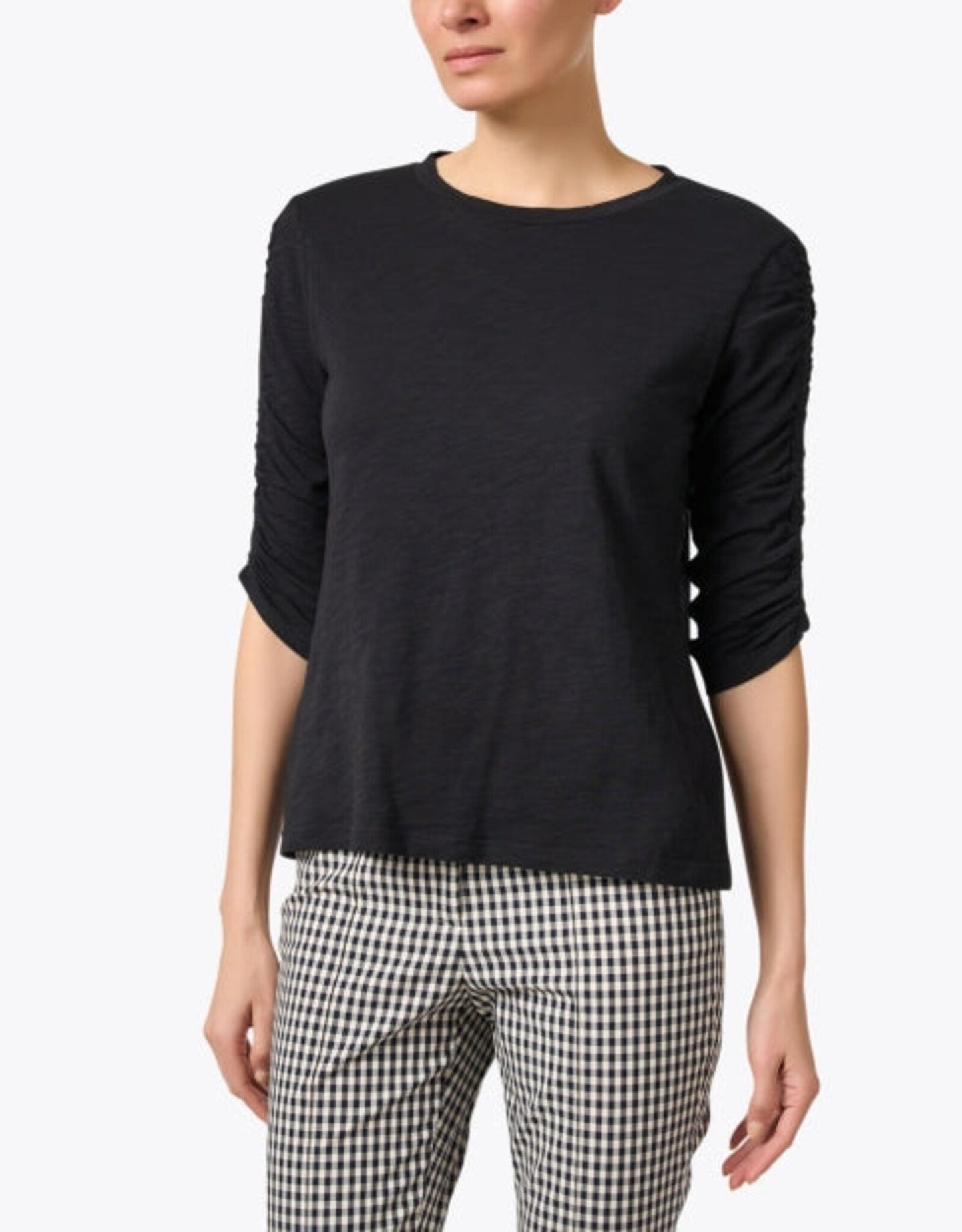 Crew Neck Ruched Sleeve Top