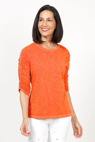 Crew Neck Ruched Sleeve Top