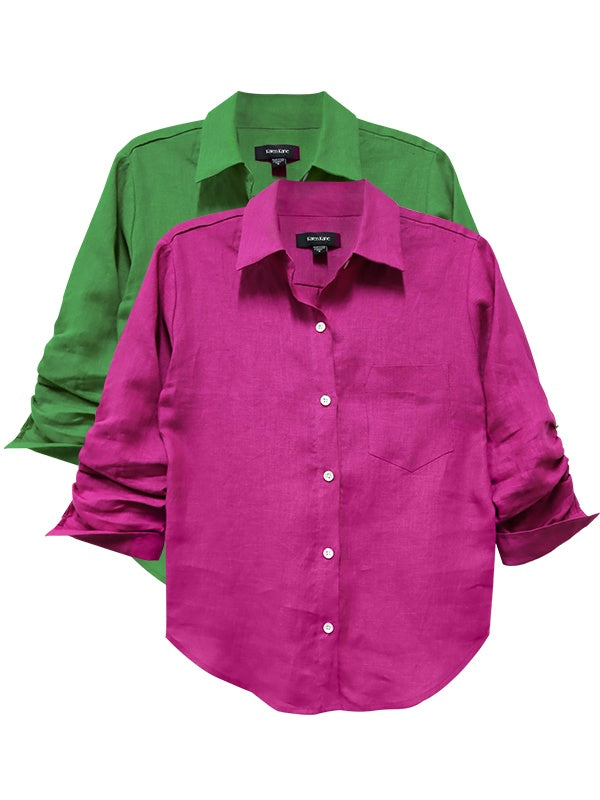 Linen Ruched Sleeve Orchid Shirt