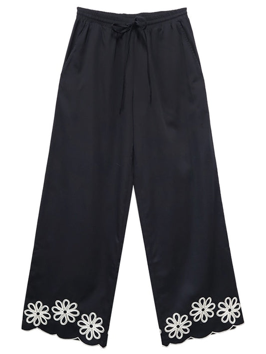 Scallop Drawstring Black/Cream Pants