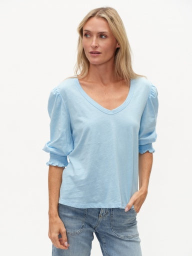 TESSA JO | V-NECK 3/4 SMOCKED SLEEVE TOP