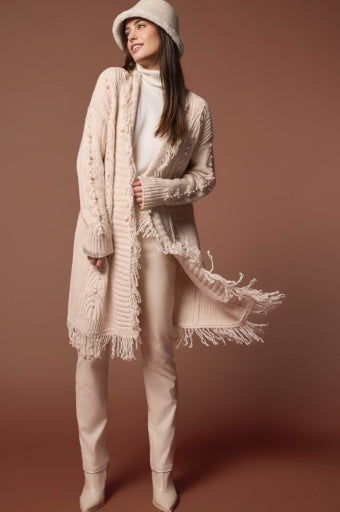 Cardigan w/Fringe and Pearls - Moonstone