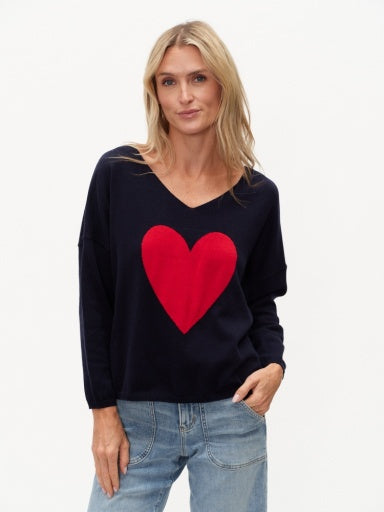 LOVIE | GRAPHIC HEART V-NECK SWEATER