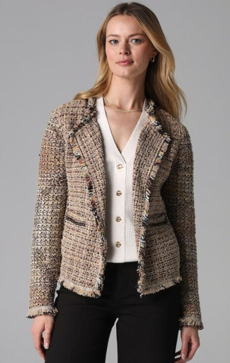 Chain Trim Fringe Mix Knit Jacket