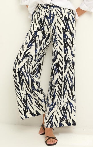 31" INDIGO CROSSHATCH LINEN WIDE LEG PANT