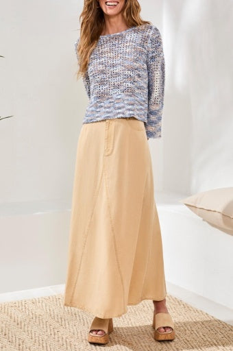 Bell Sleeve Open Stitch Crew Neck Sweater