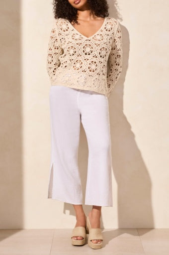 OPEN FANCY CROCHET V-NECK  BELL SLV
