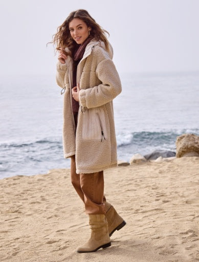 L/S ZIP FRT COAT W/HOOD & LINING-SANDSTONE