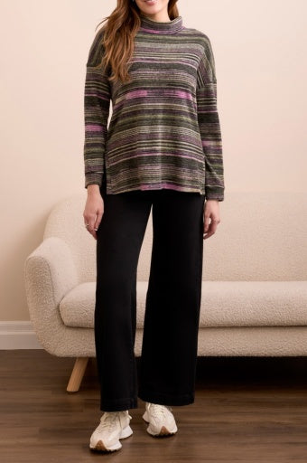 L/S MOCK NECK TOP W/SIDE SLITS-PINK FLAMBE