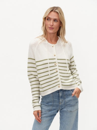 ANNALORA | STRIPED BUTTON UP HOODIE