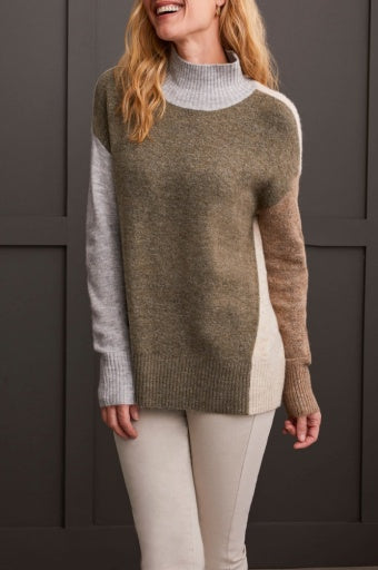 L/S Mock Neck ColorBlock Sweater-H.Aloe