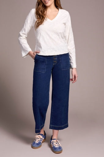 L/S V NECK TOP-CREAM