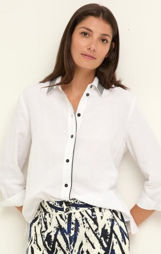 STRIPE TRIM LINEN SHIRT
