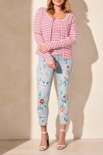 WEAR 2 WAYS CREW NK / BTN DOWN CARDI-BAYBERRYSTRIPE